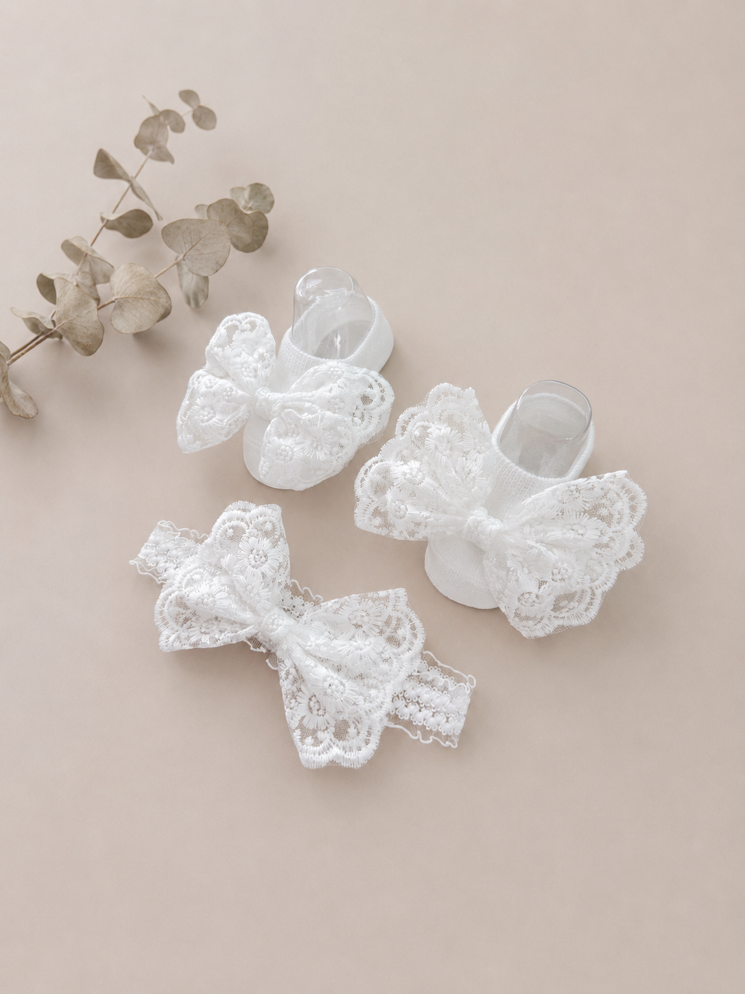 kit Diadema + Media Valeta en encaje Blanco