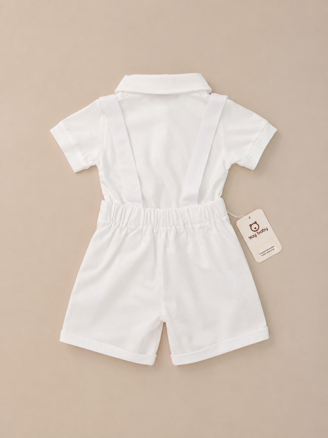 Set de Short con Tirantes y Romper BLANCO con Boina