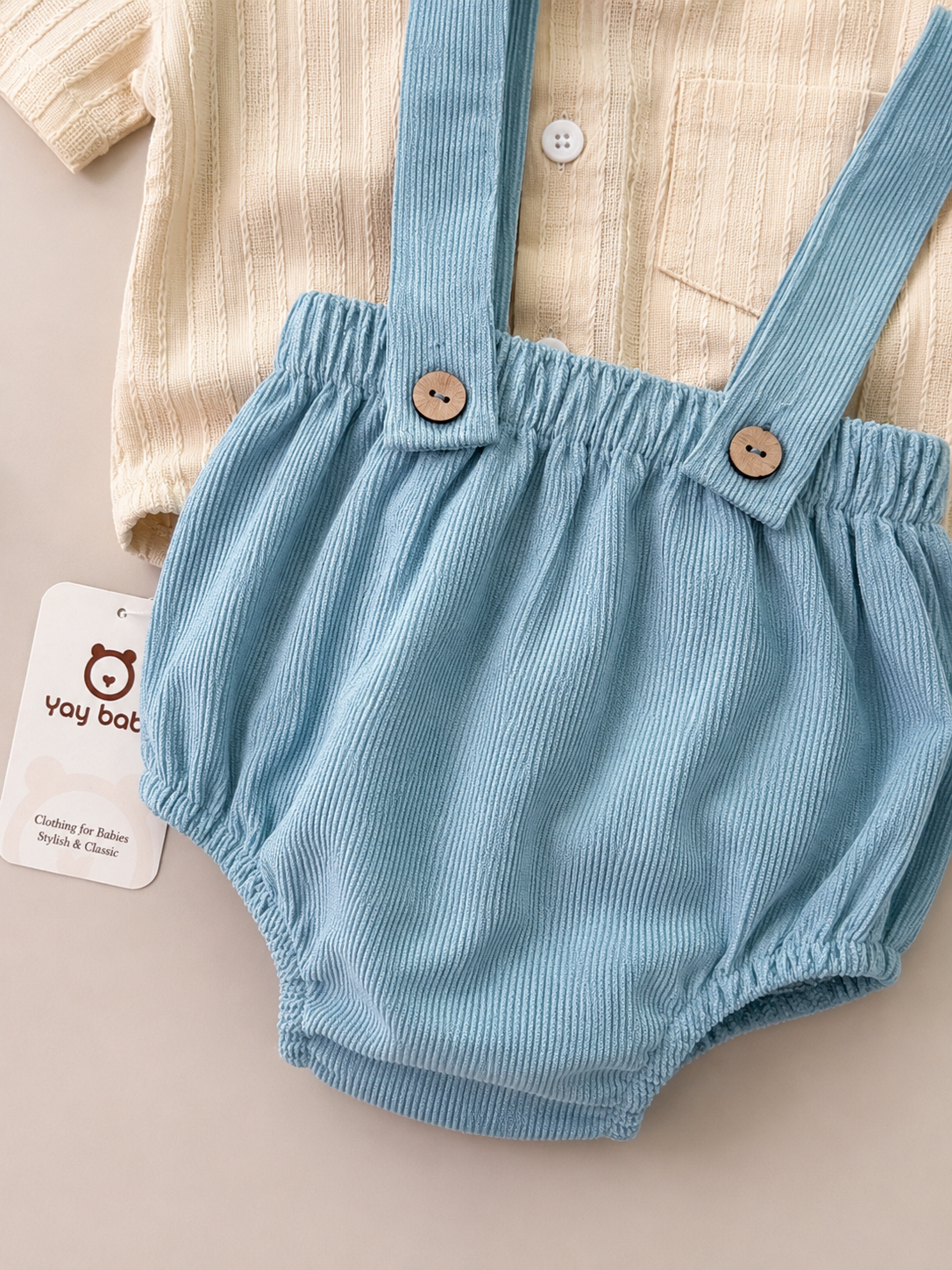 Set de Short con tirantes y Romper DIAPER COVER AZUL