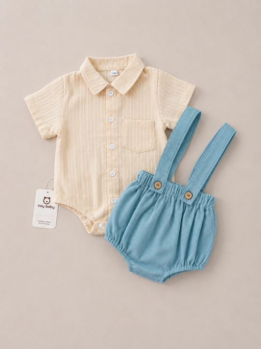 Set de Short con tirantes y Romper DIAPER COVER AZUL