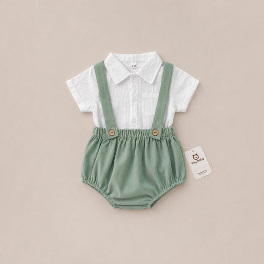 Set de Short con tirantes y Romper DIAPER COVER VERDE
