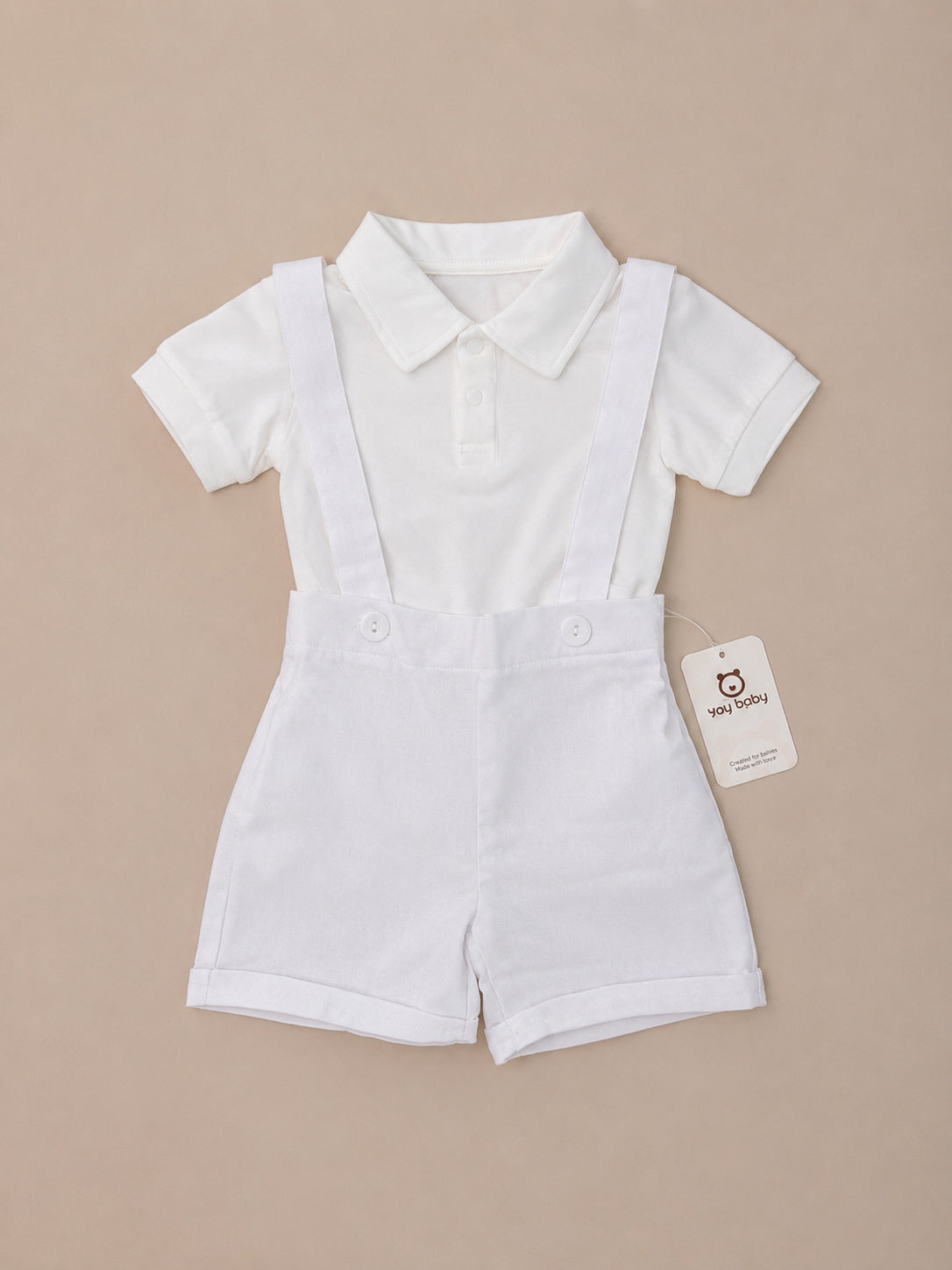 Set de Short con Tirantes y Romper BLANCO con Boina