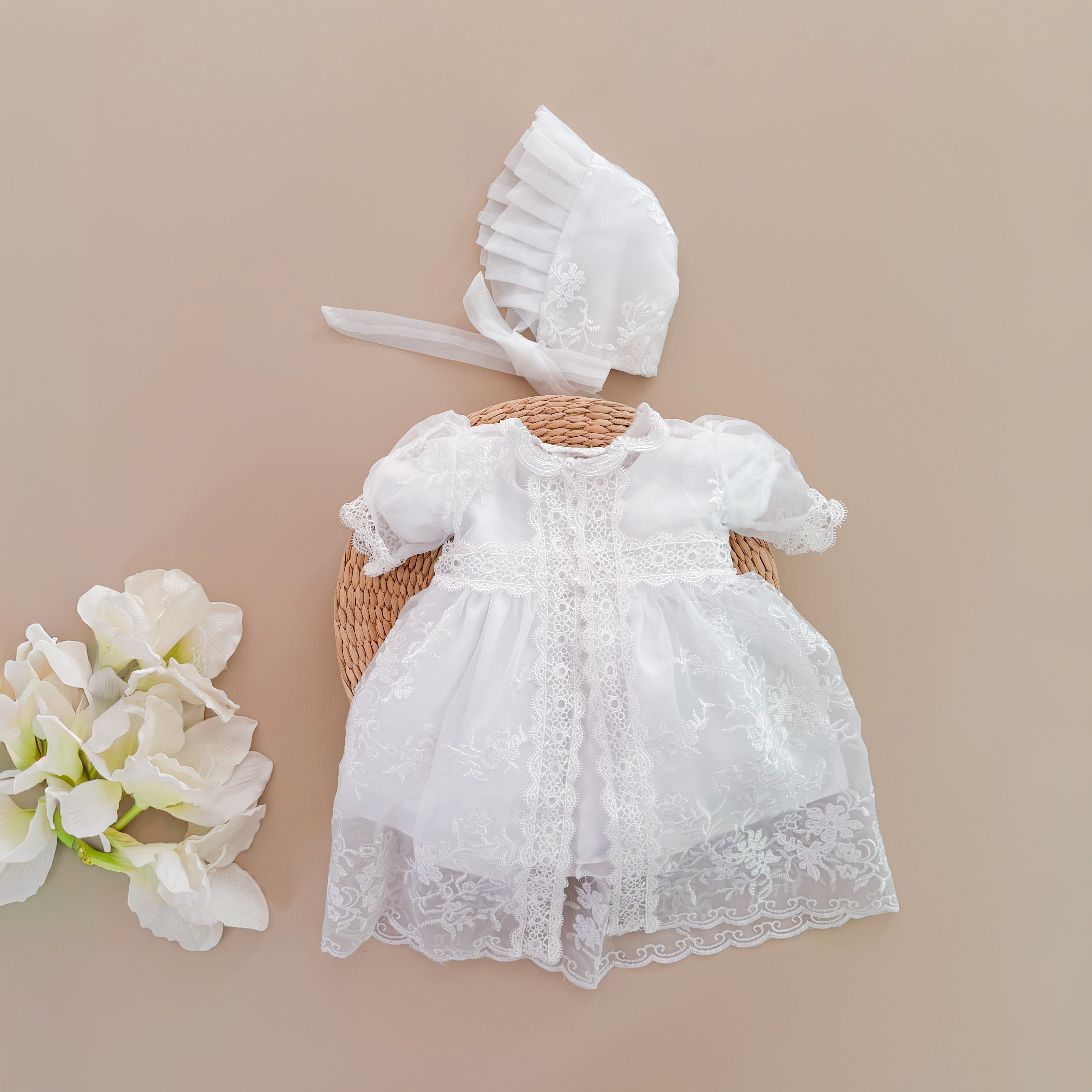 Vestido Bautizo Imperial - TIFANNY con Gorro