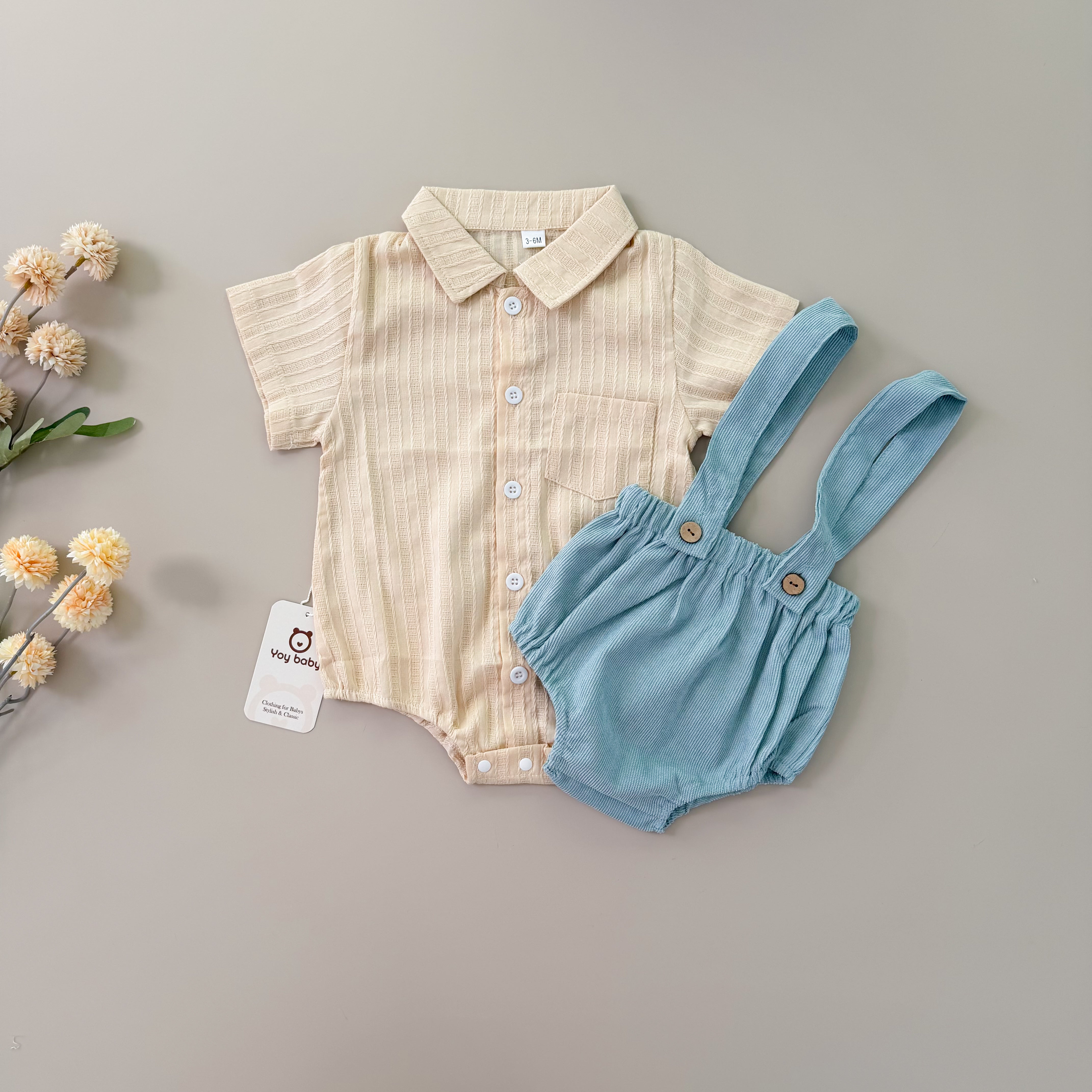 Set de Short con tirantes y Romper DIAPER COVER AZUL