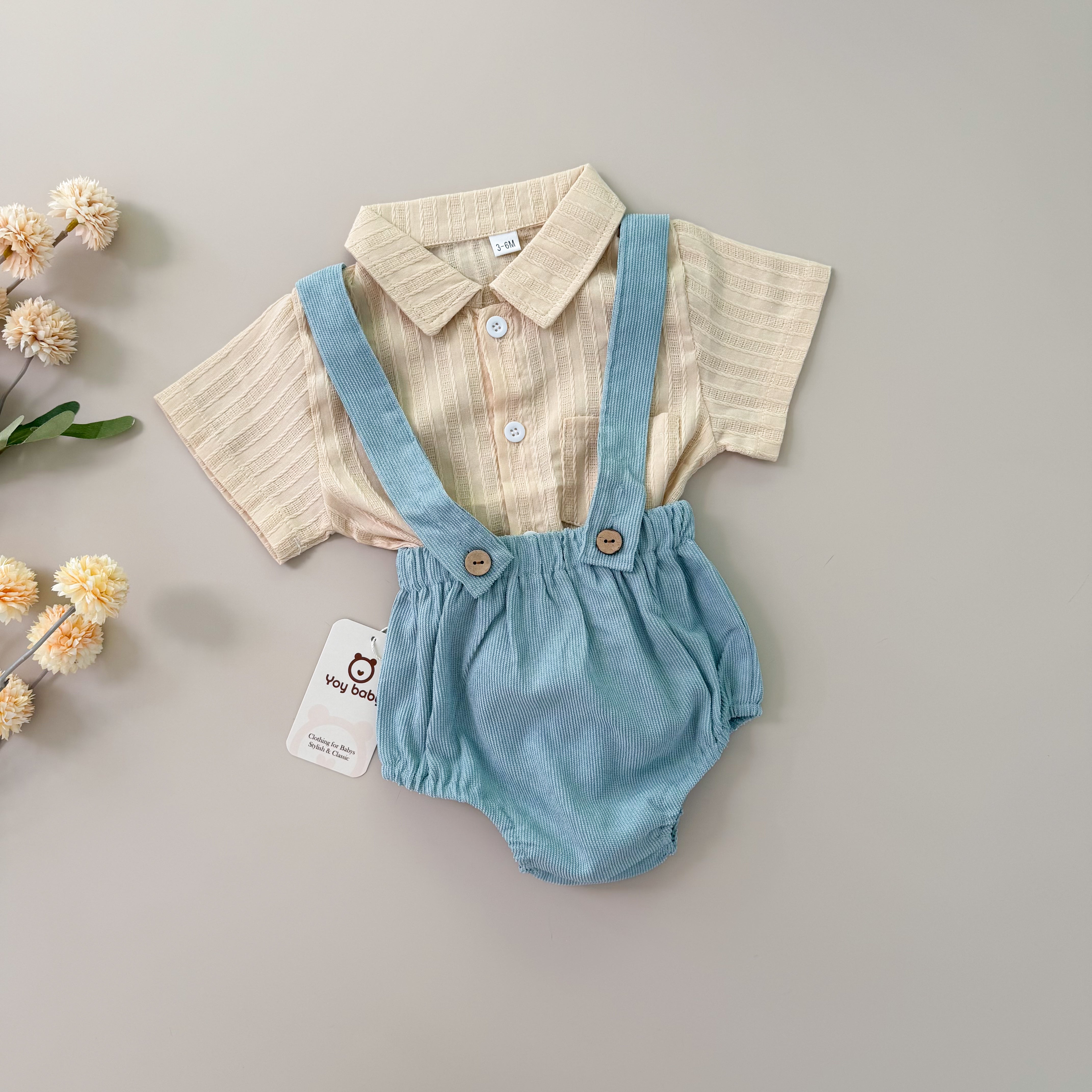 Set de Short con tirantes y Romper DIAPER COVER AZUL