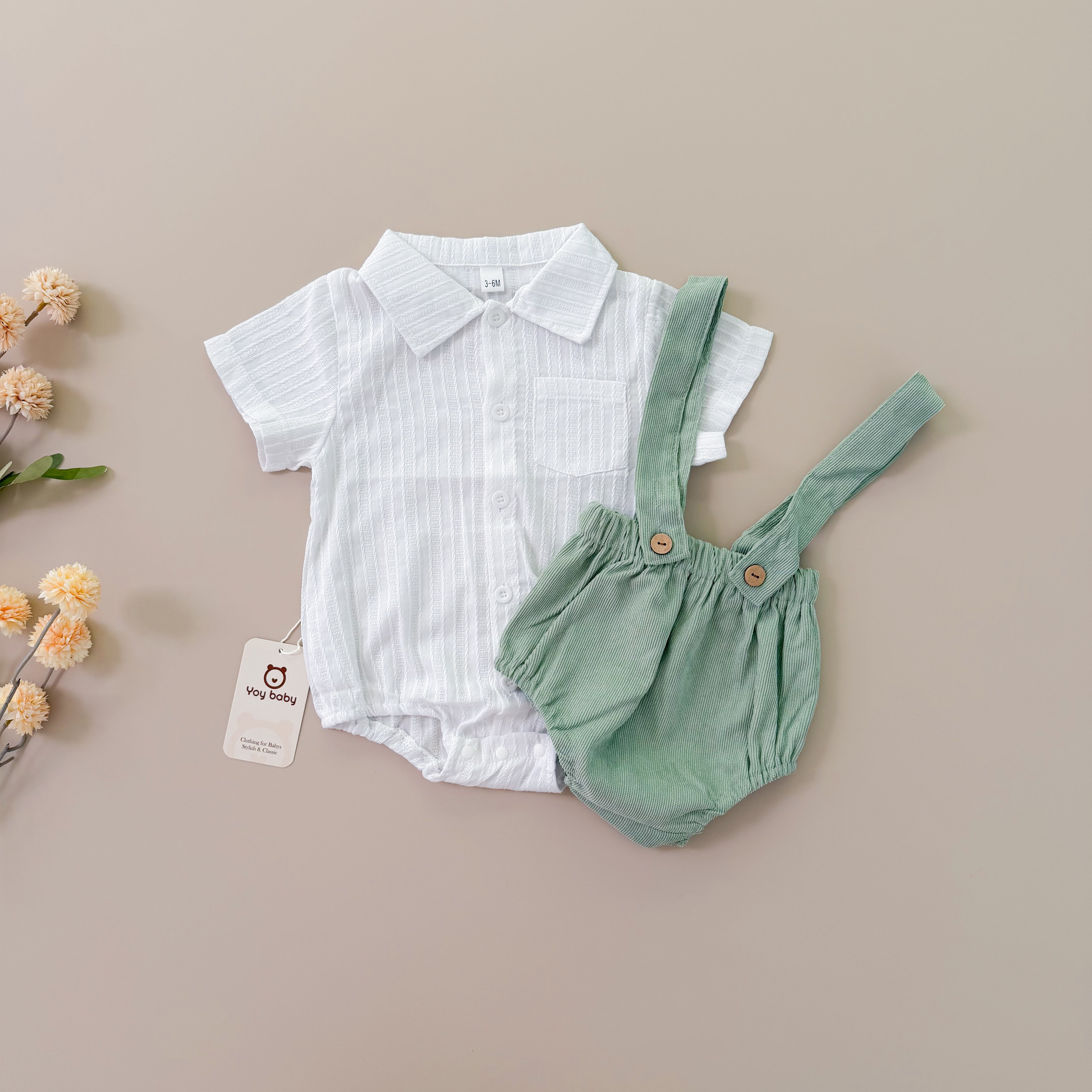 Set de Short con tirantes y Romper DIAPER COVER VERDE