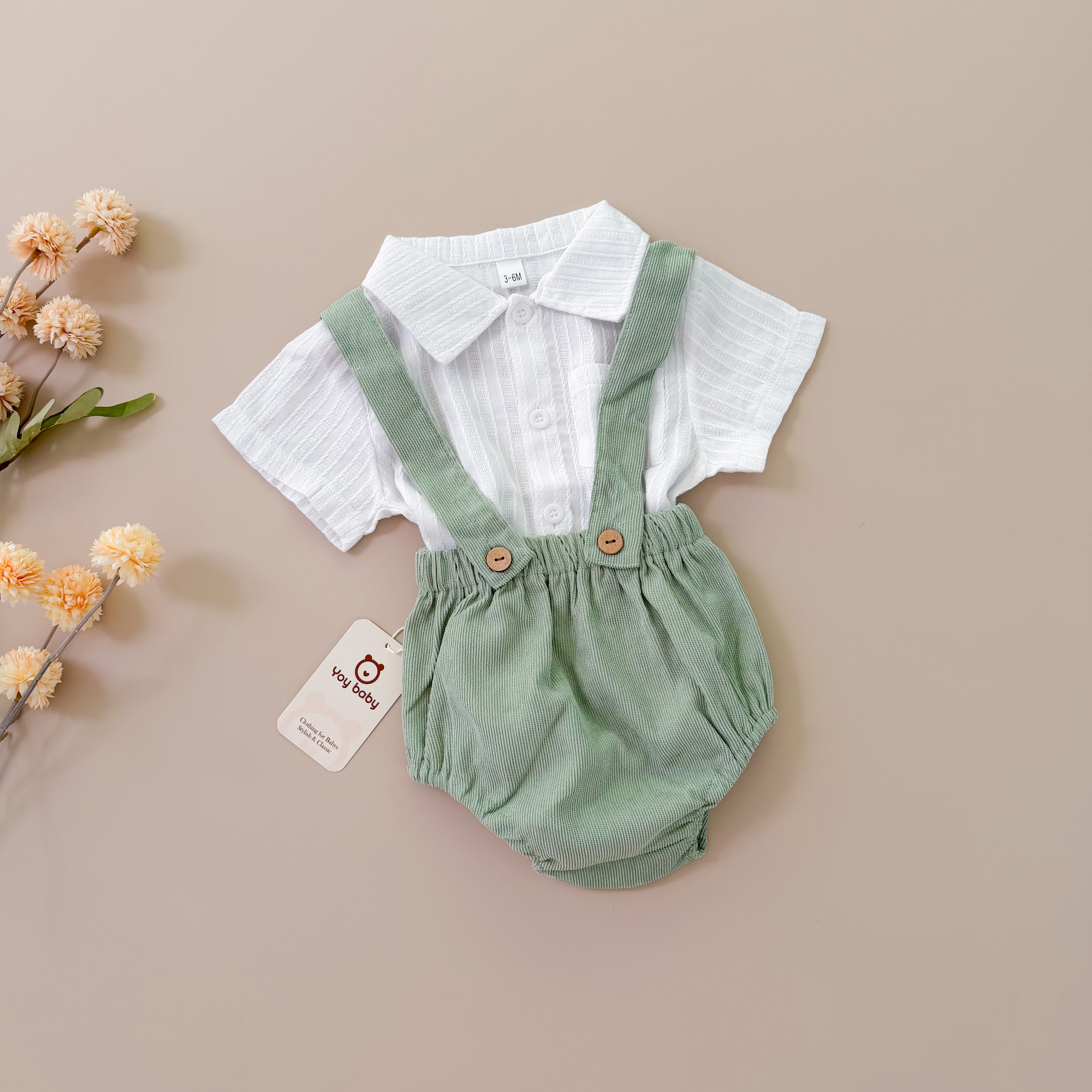 Set de Short con tirantes y Romper DIAPER COVER VERDE