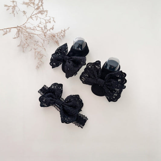 kit Diadema + Media Valeta en encaje Blanco Negro