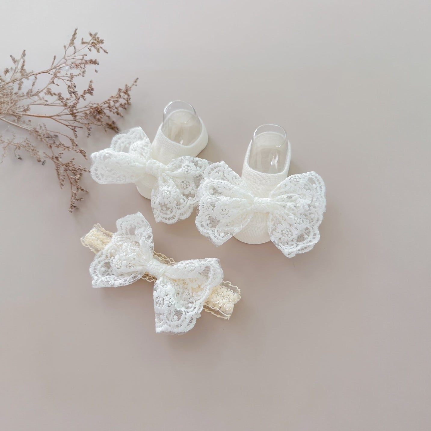 kit Diadema + Media Valeta en encaje Blanco Marfil