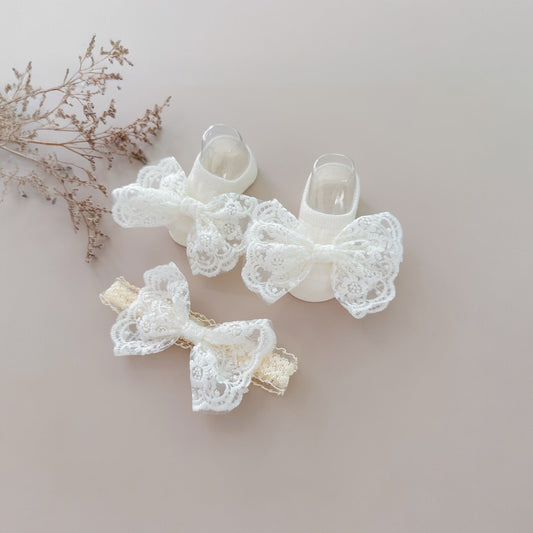 kit Diadema + Media Valeta en encaje Blanco Marfil