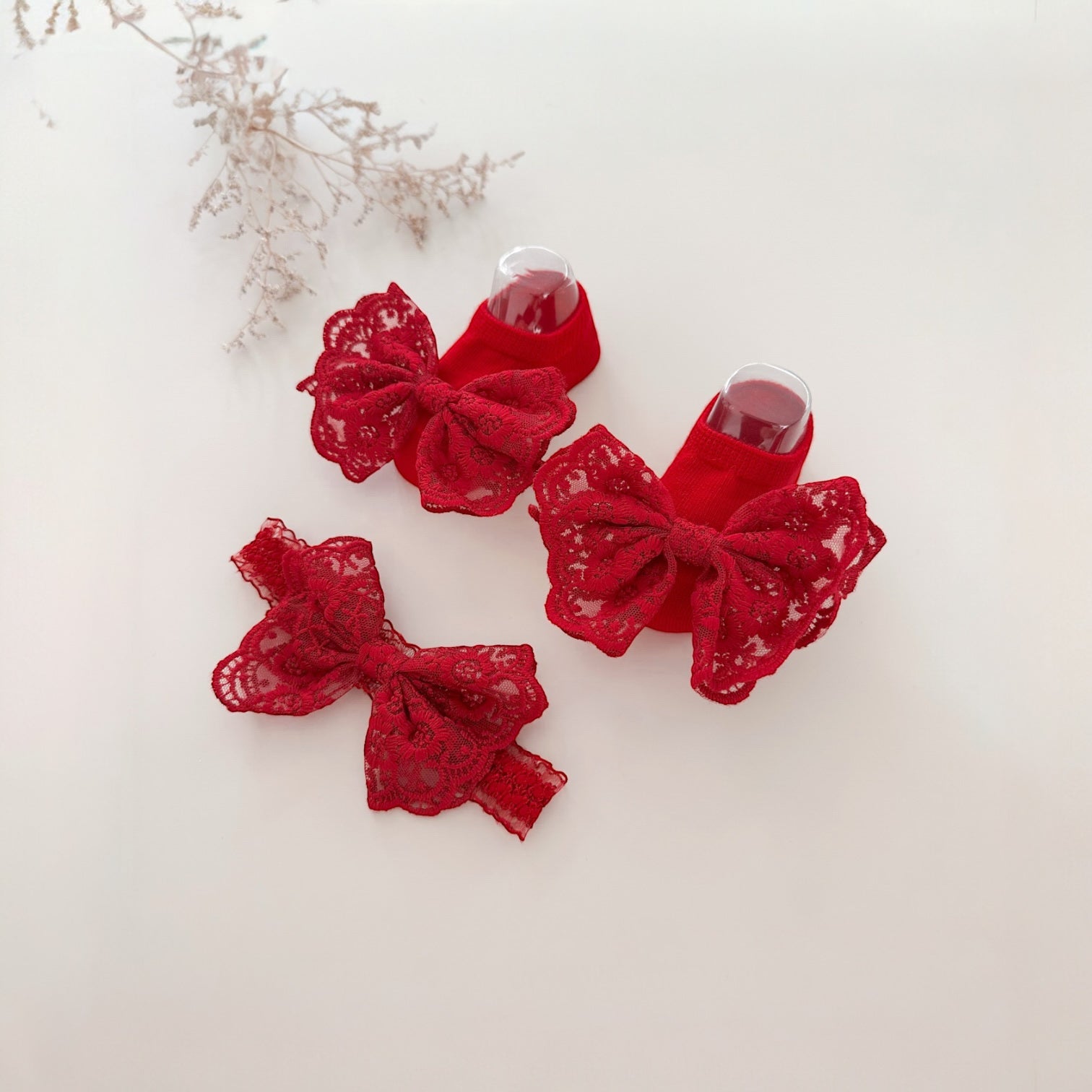 kit Diadema + Media Valeta en encaje rojo