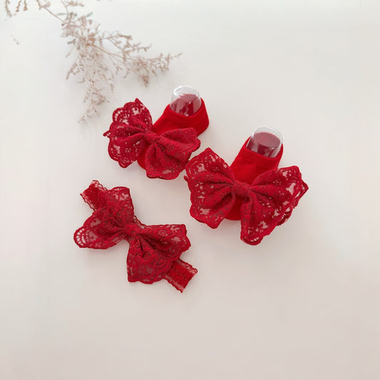 kit Diadema + Media Valeta en encaje rojo