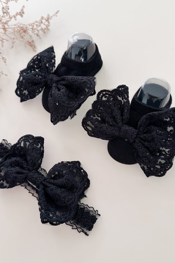 kit Diadema + Media Valeta en encaje Blanco Negro