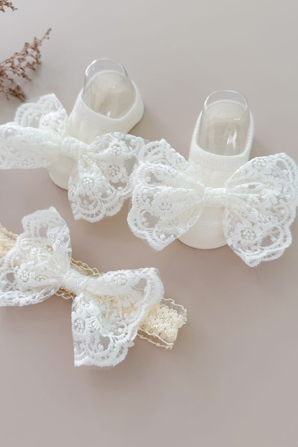 kit Diadema + Media Valeta en encaje Blanco Marfil