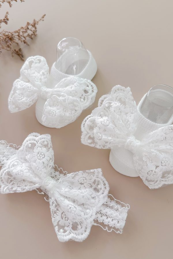 kit Diadema + Media Valeta en encaje Blanco